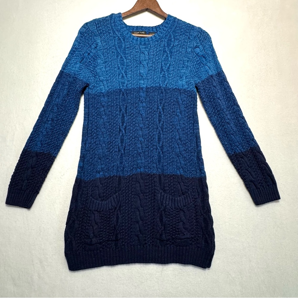 JEANNE PIERRE Cotton Two-Tone Blue Cable Knit Sweater Women Sz M